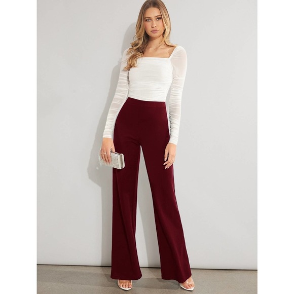 Solid High Waist Wide Leg Pants royal blue - Picture 10 of 11